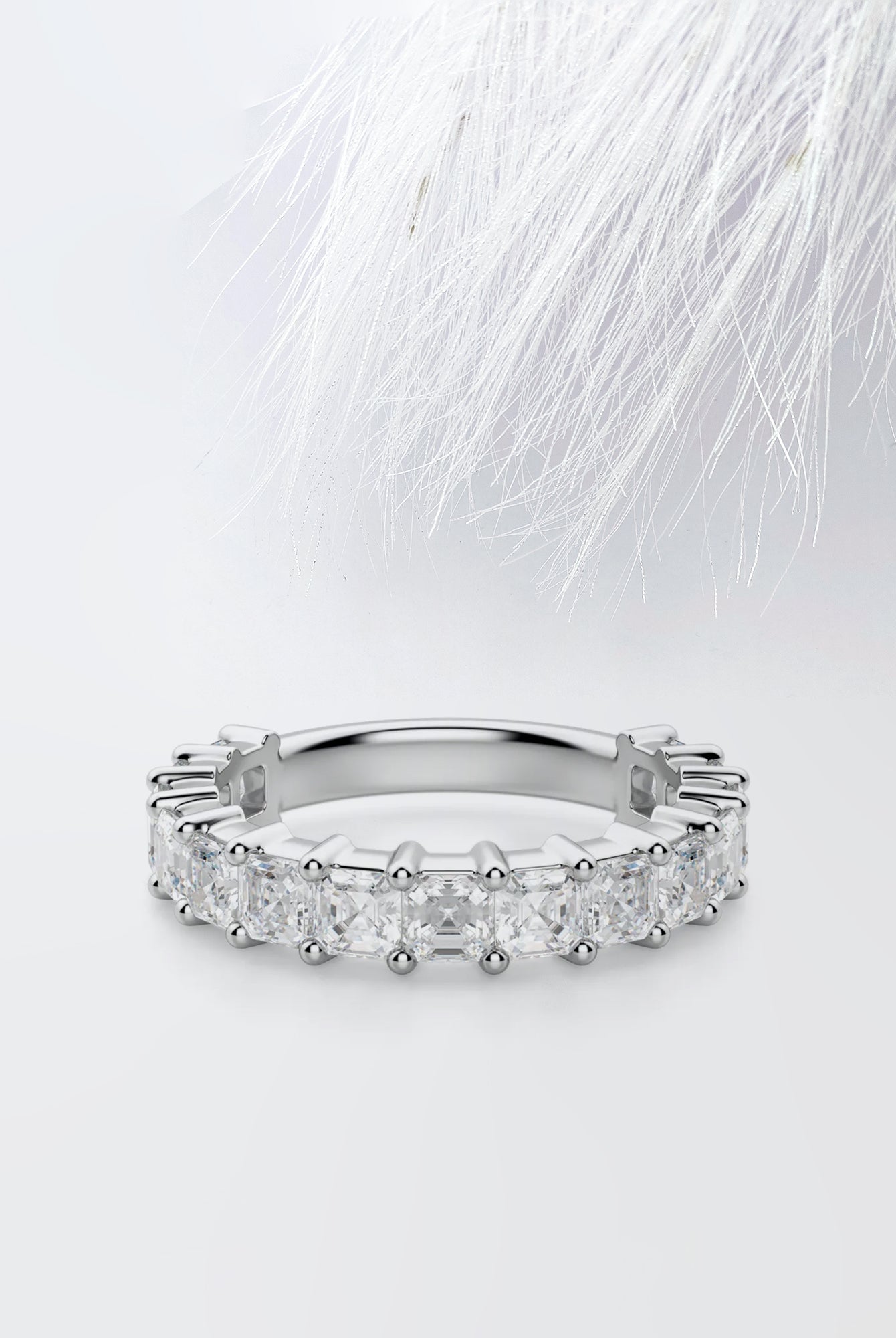 Asscher Cut Moissanite 3/4 Diamond Wedding Band for WomenAsscher Cut Moissanite 3/4 Diamond Wedding Band for Women