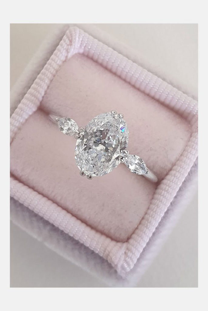 2.0CT Oval Three Stone Moissanite Diamond Double Claw Prong Engagement Ring
