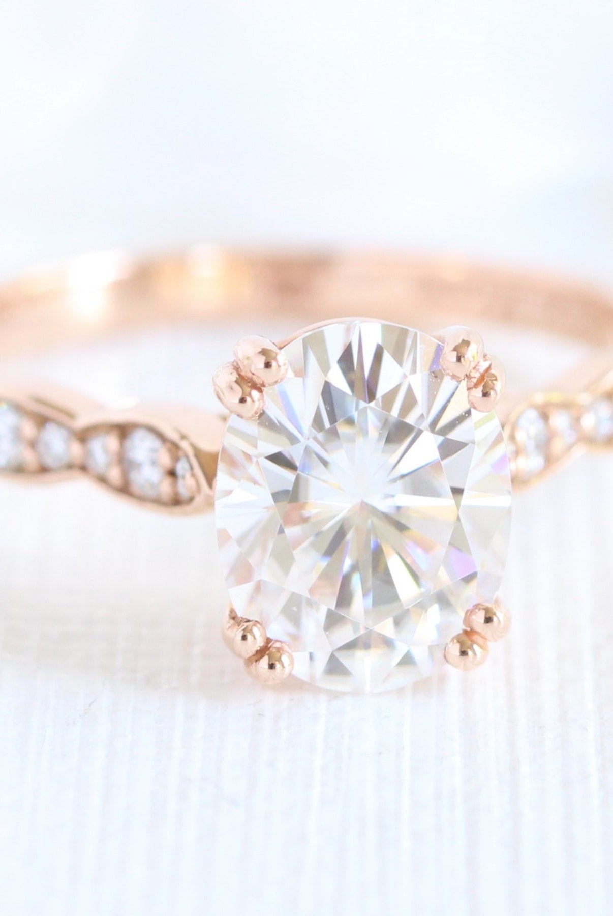 2.0CT Oval Double Claw Prong Moissanite Diamond Vintage Pave Engagement Ring