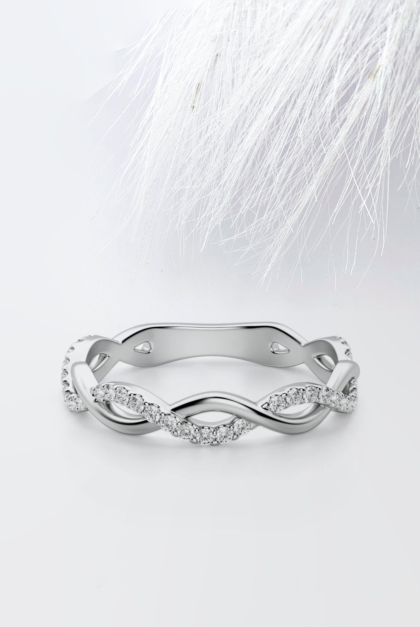 Round Cut Moissanite Infinity Diamond Wedding Band in White Gold