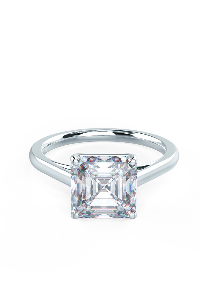 2.50ct Asscher Cut Moissanite Diamond Cathedral Solitaire Engagement Ring