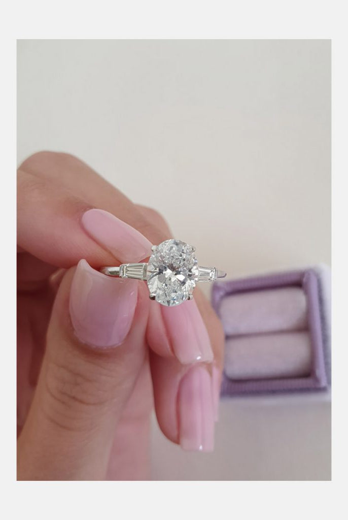 2.0ct Oval Three Stone Moissanite Diamond Solitaire Engagement Ring