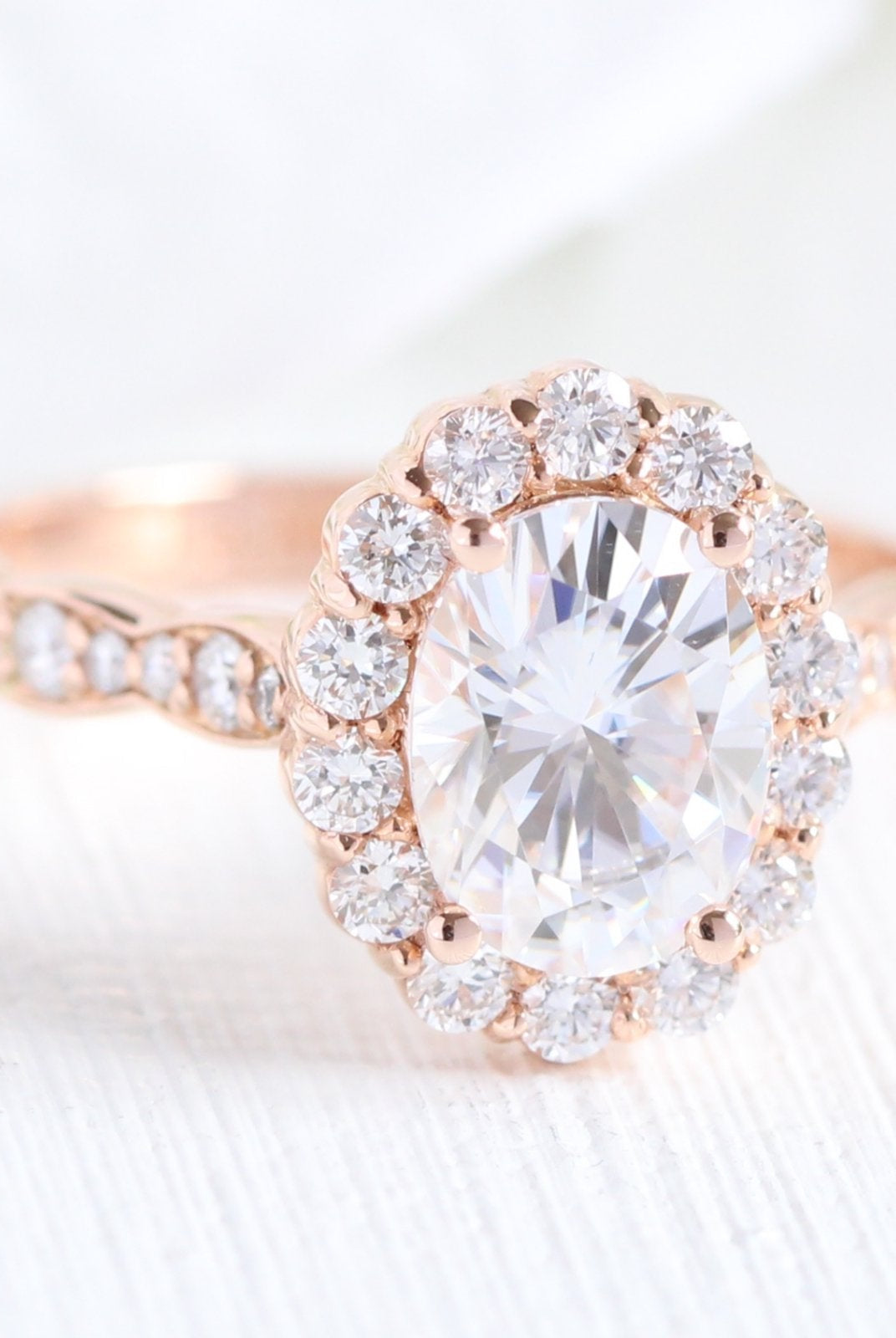 1.50CT Oval Halo Moissanite Diamond Vintage Pave Engagement Ring In Solid Gold