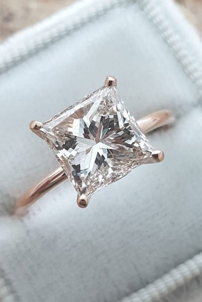 2.0ct Princess Cut Moissanite Diamond Solitaire Engagement Ring For Women