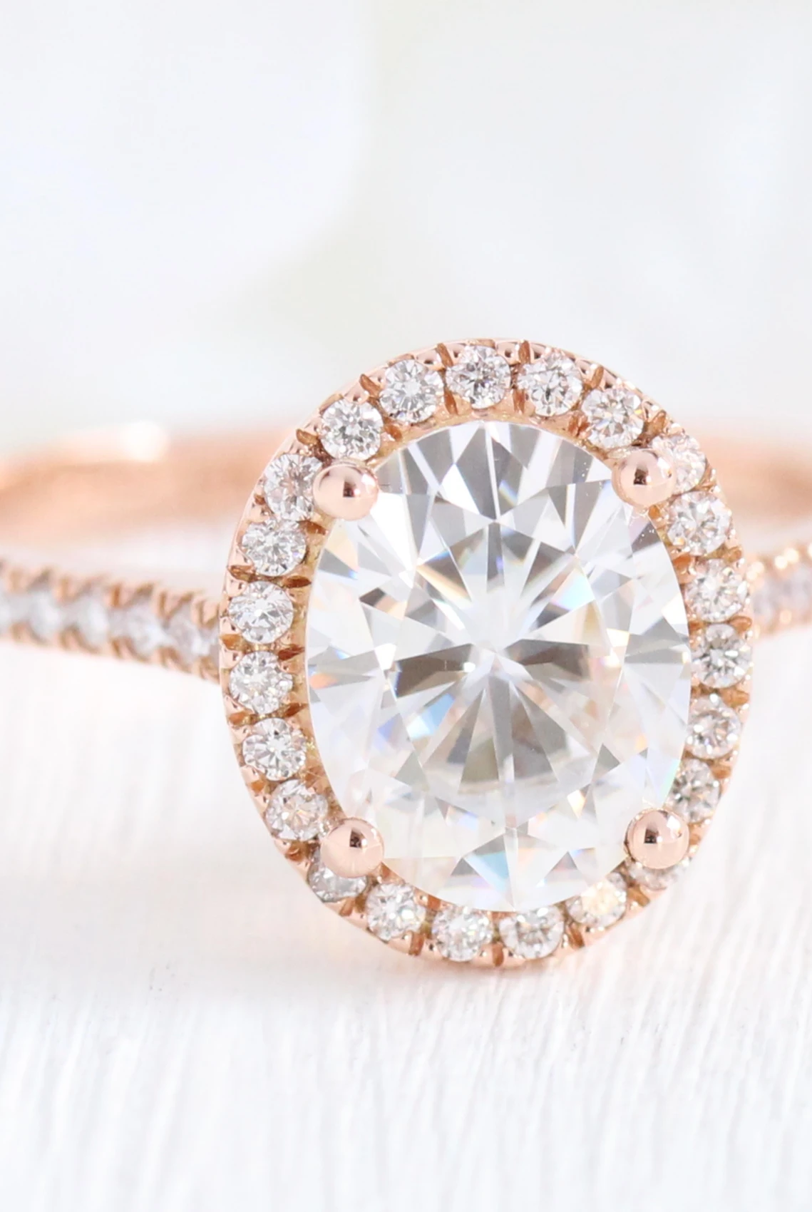 2.0CT Oval pave Moissanite Diamond Cathedral Set Halo Engagement Ring