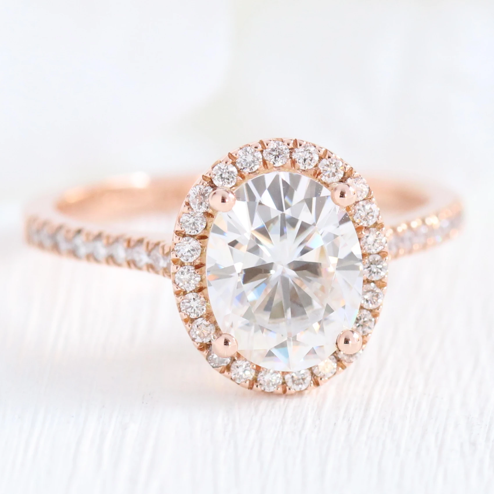 2.0CT Oval pave Moissanite Diamond Cathedral Set Halo Engagement Ring