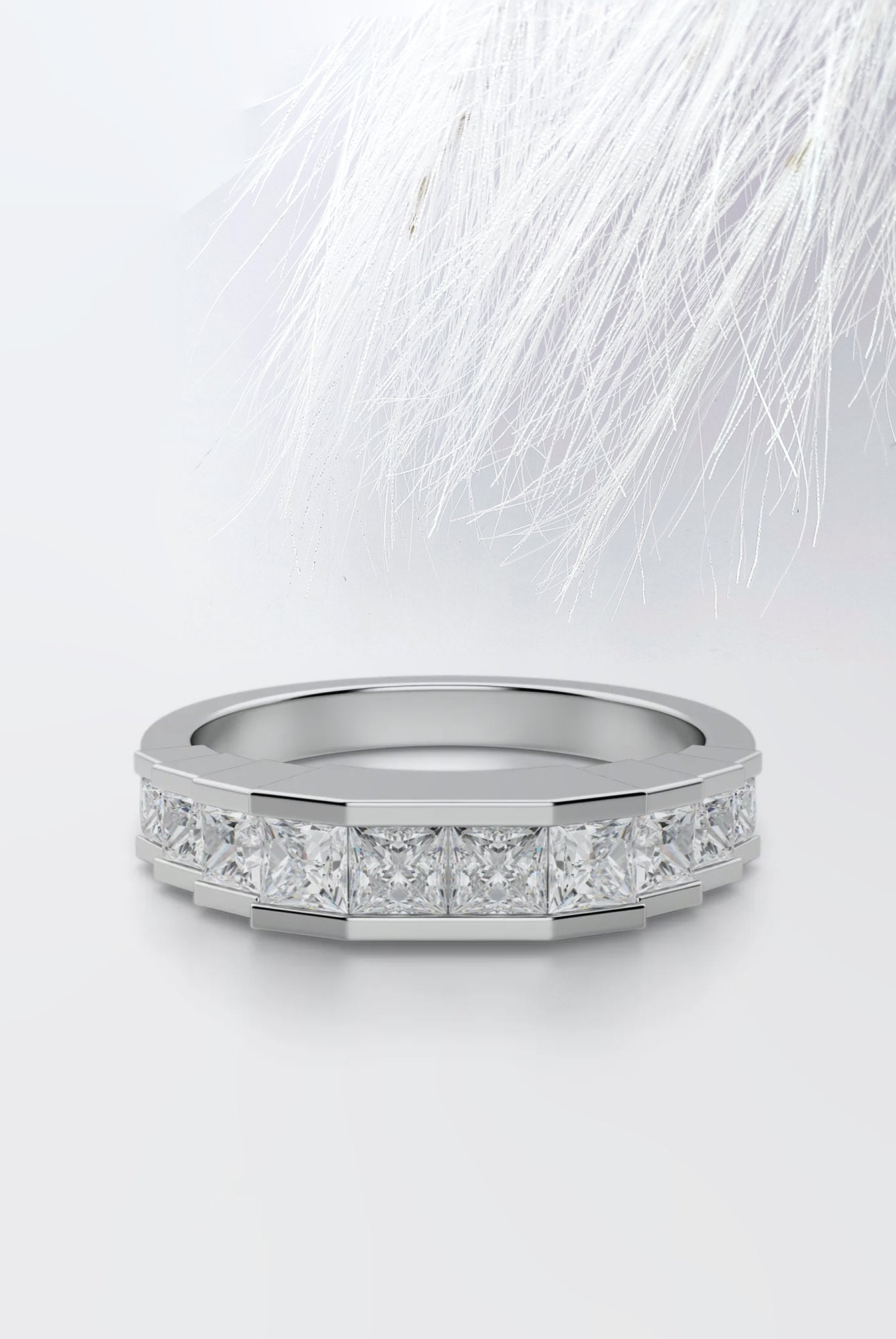 Princess Cut Moissanite Channel Set Diamond Wedding Band