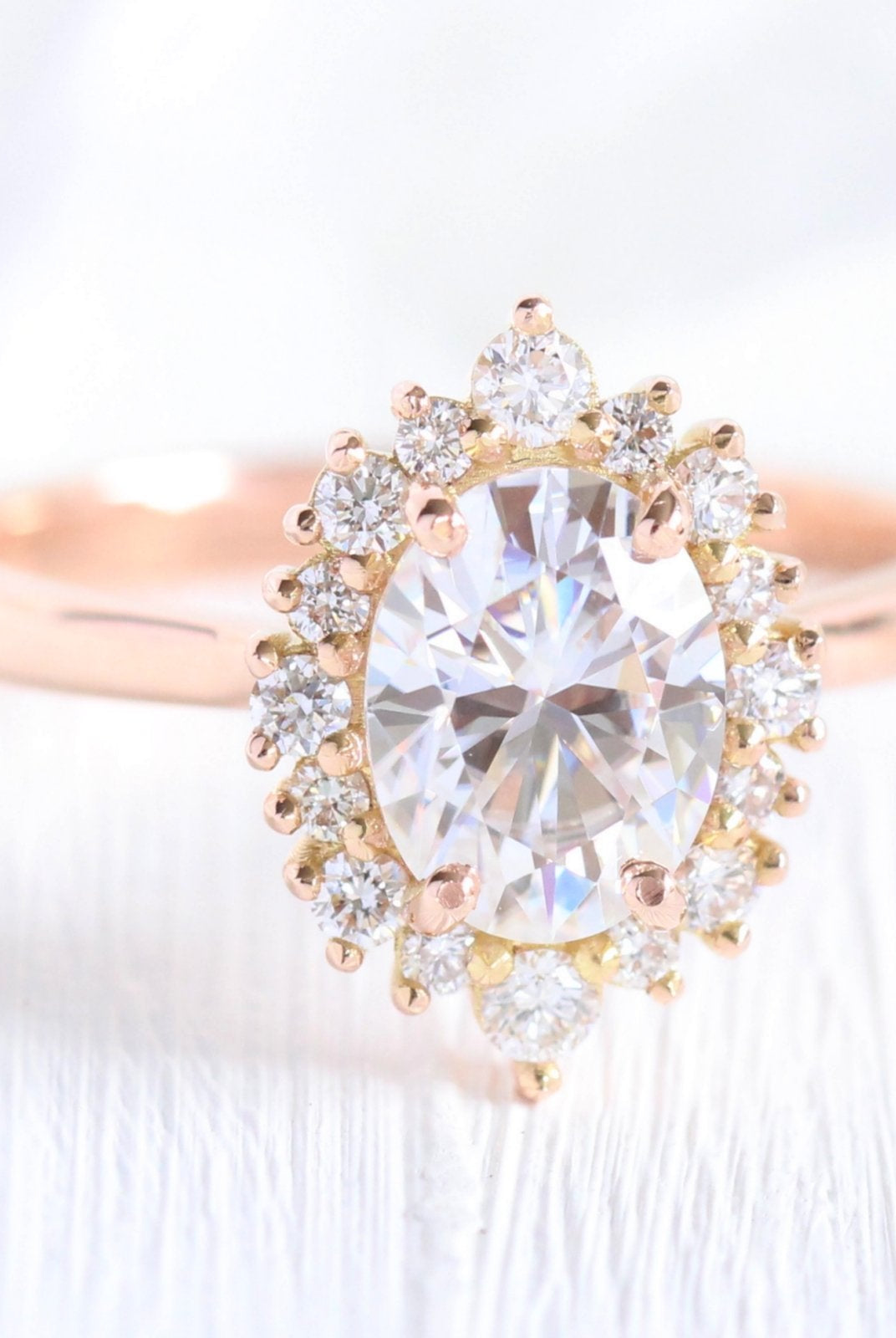 1.50CT Oval Halo Moissanite Diamond Solitaire Engagement Ring In Solid Gold