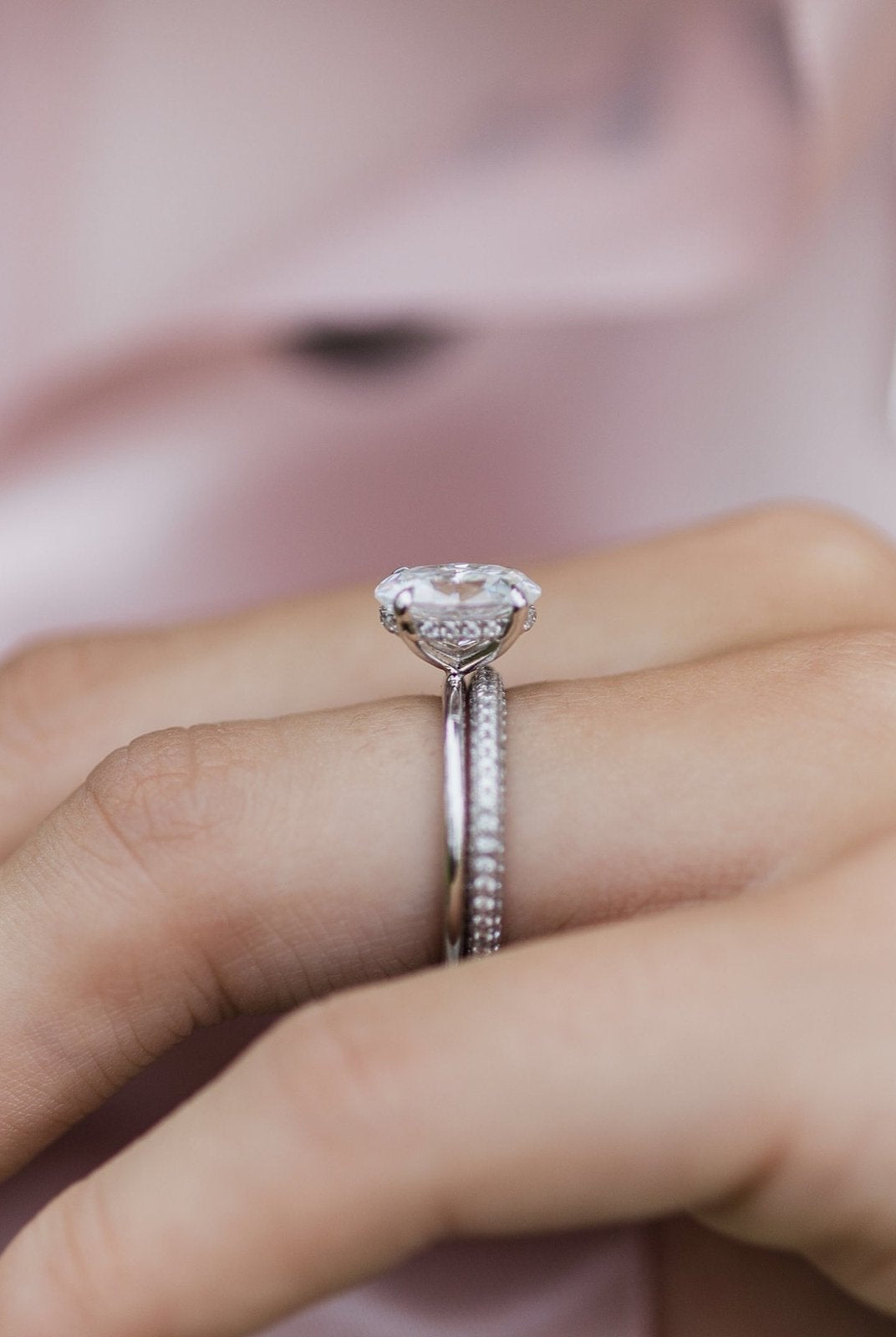 2.10CT Oval Cut Hidden Halo Moissanite Engagement Ring