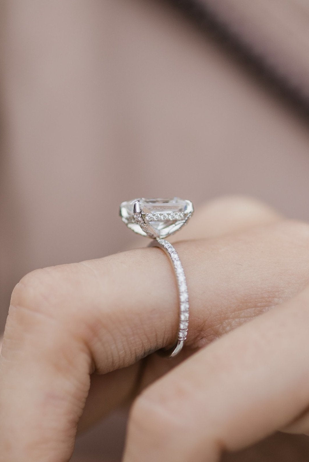 2.70CT Radiant Hidden Halo Moissanite Diamond Pave Engagement Ring