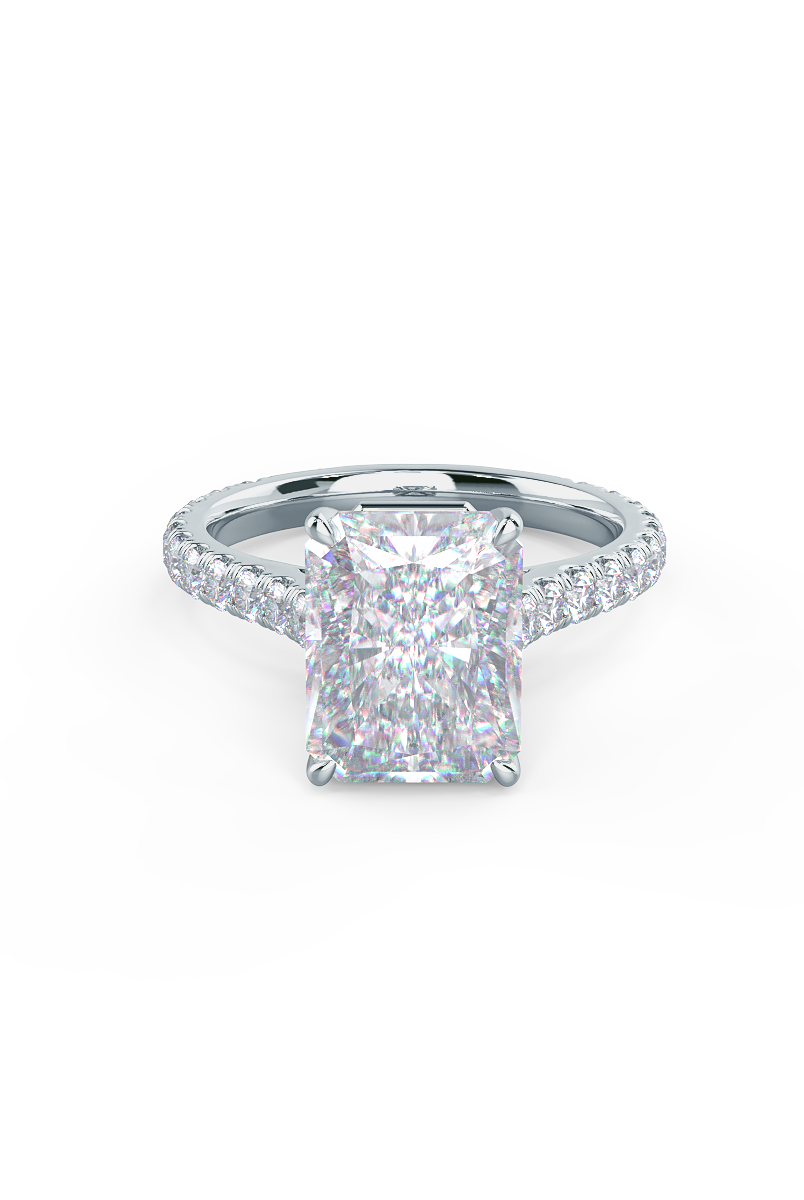 2.0CT Cathedral Set Radiant Moissanite Diamond Pave Engagement Ring In 14K White Gold