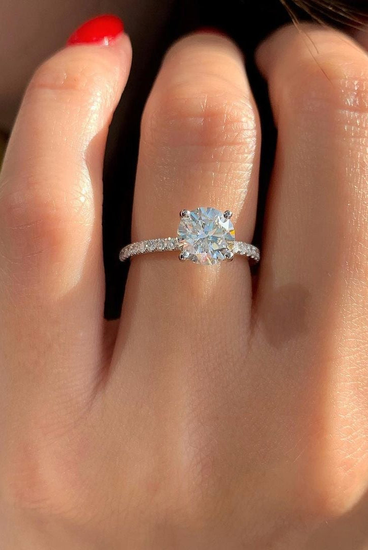 1.0CT Round Pave Moissanite Diamond Hidden Halo Engagement Ring