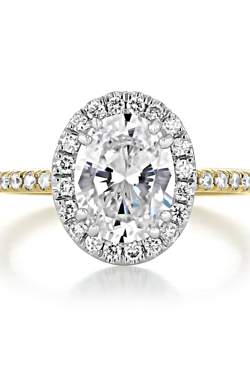 1.93CT Oval Halo Moissanite Diamond Two Tone Engagement Ring