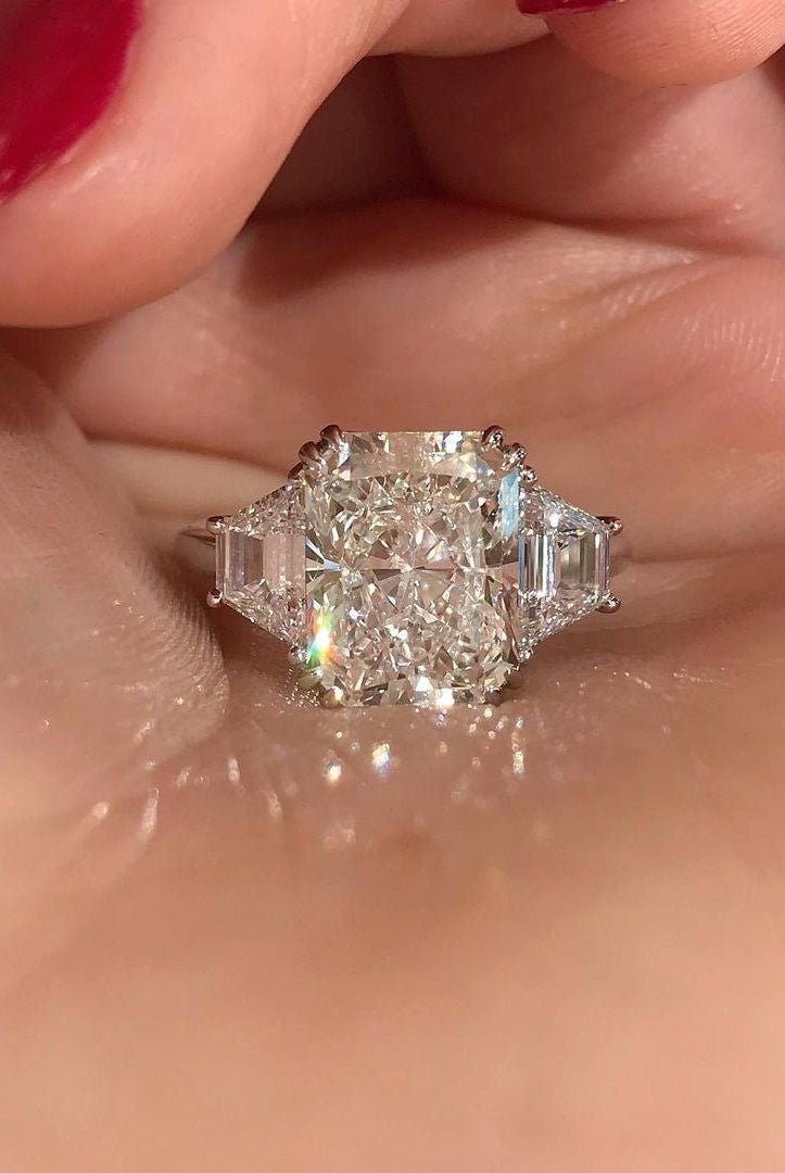 2.50CT Radiant Three Stone Moissanite Diamond Double Claw Prong Engagement Ring
