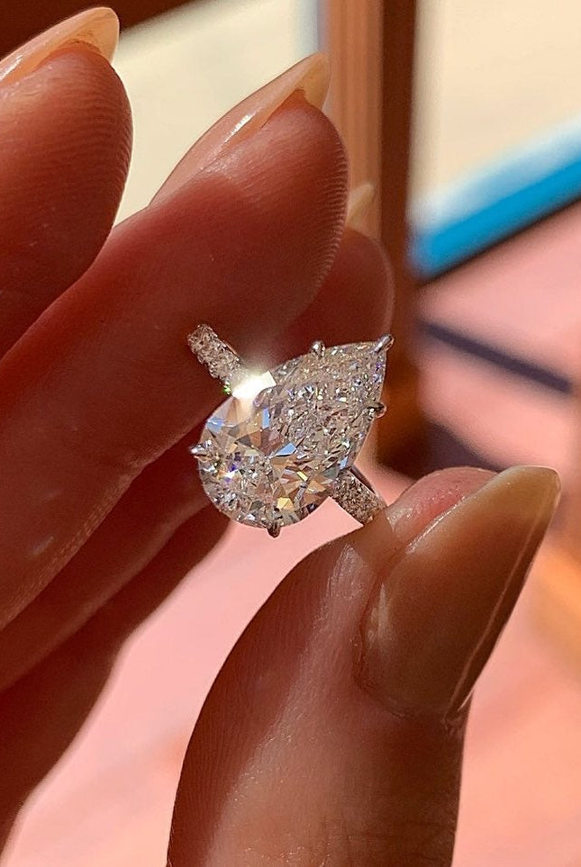 2.10CT Pear Hidden Halo Moissanite Diamond Pave Engagement Ring