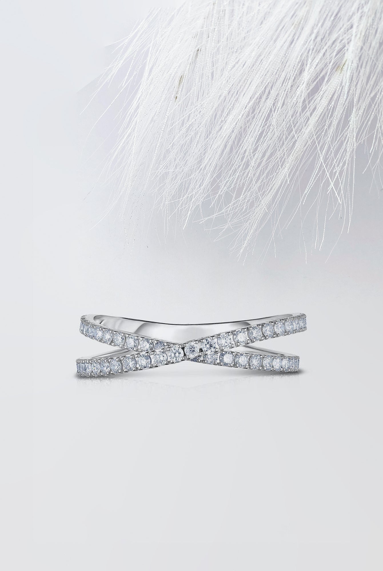 Round Cut Moissanite Criss-Cross Diamond Wedding Band for Her