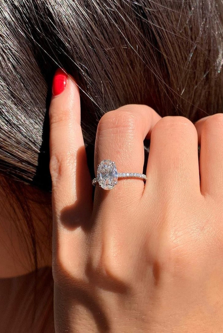 1.33CT Oval Four Prongs Moissanite Diamond Pave Engagement Ring For Women
