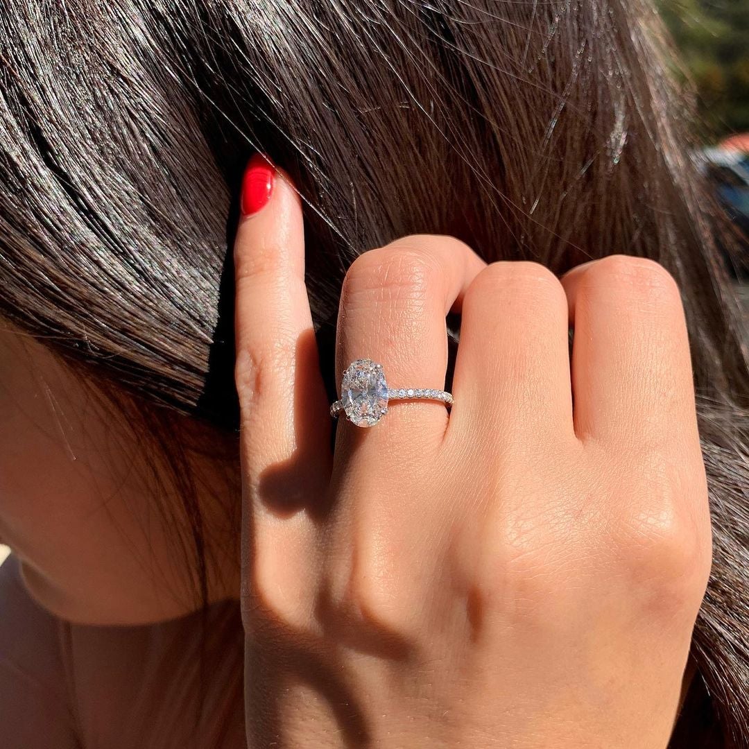 1.33CT Oval Four Prongs Moissanite Diamond Pave Engagement Ring For Women