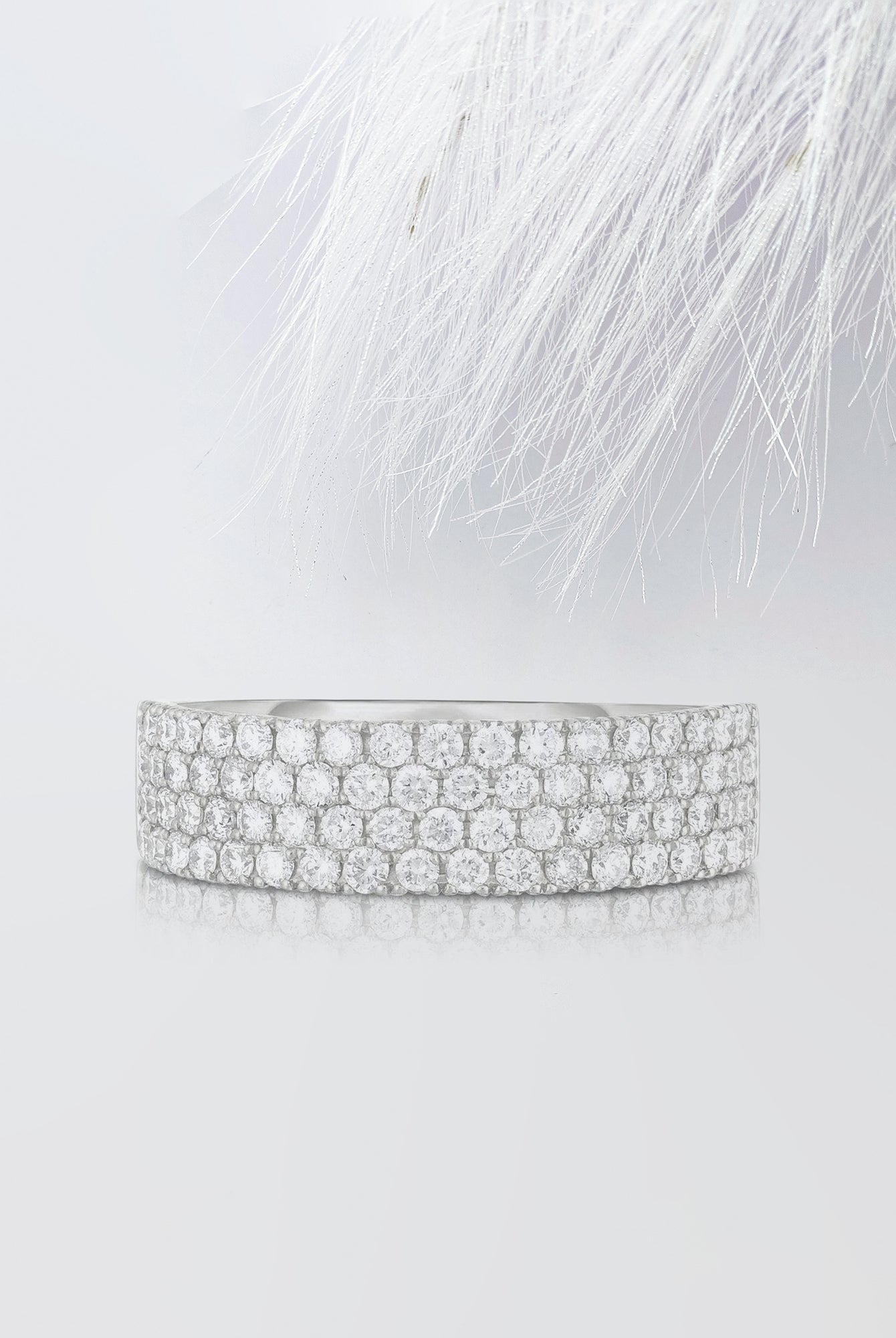 Round Cut Moissanite Four Row Diamond Wedding Band