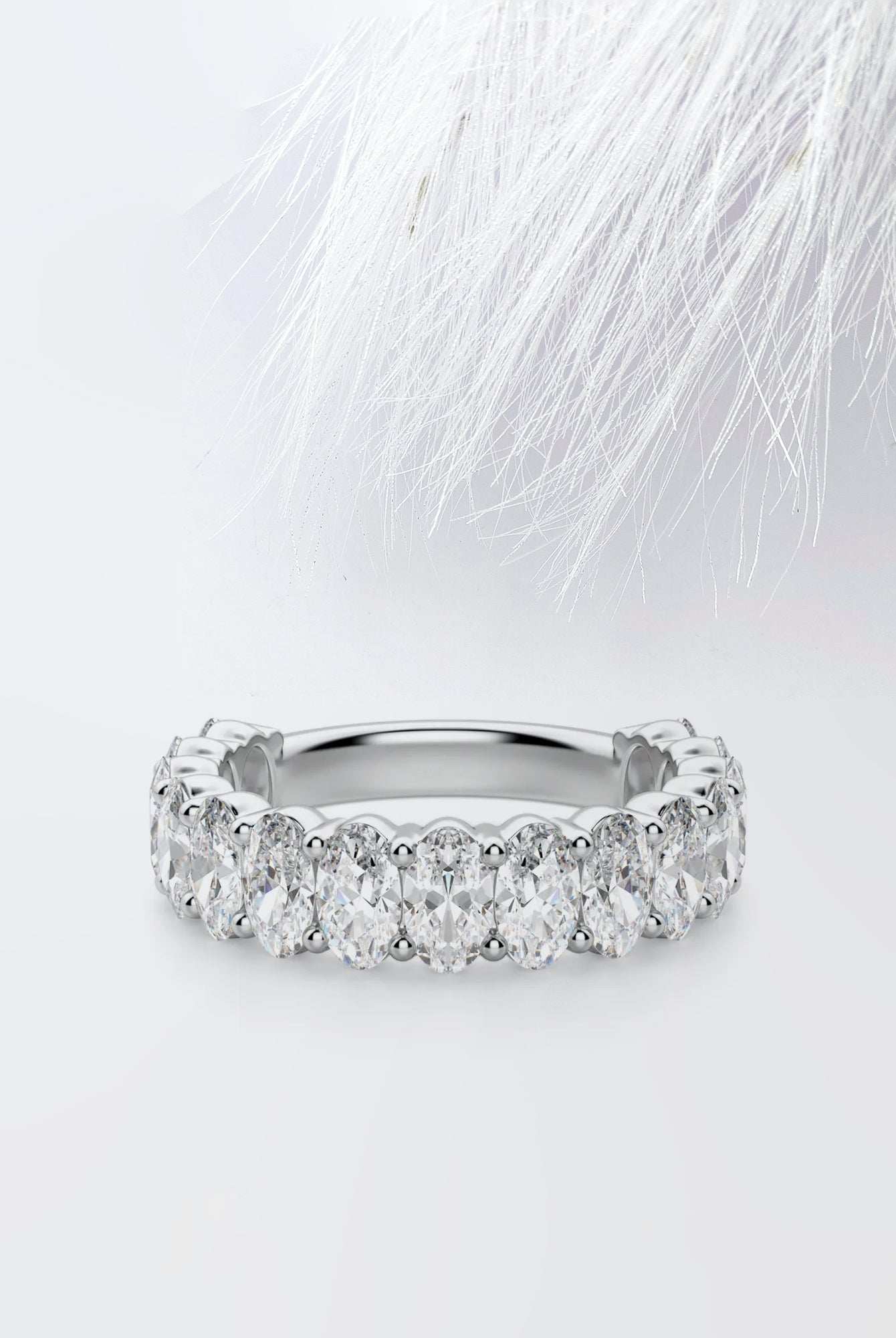 Oval Cut Moissanite Prong Diamond Wedding Band in White Gold