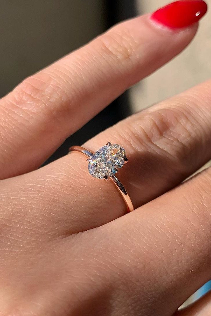 0.84CT Oval Solitaire Moissanite Diamond Four Prong Engagement Ring