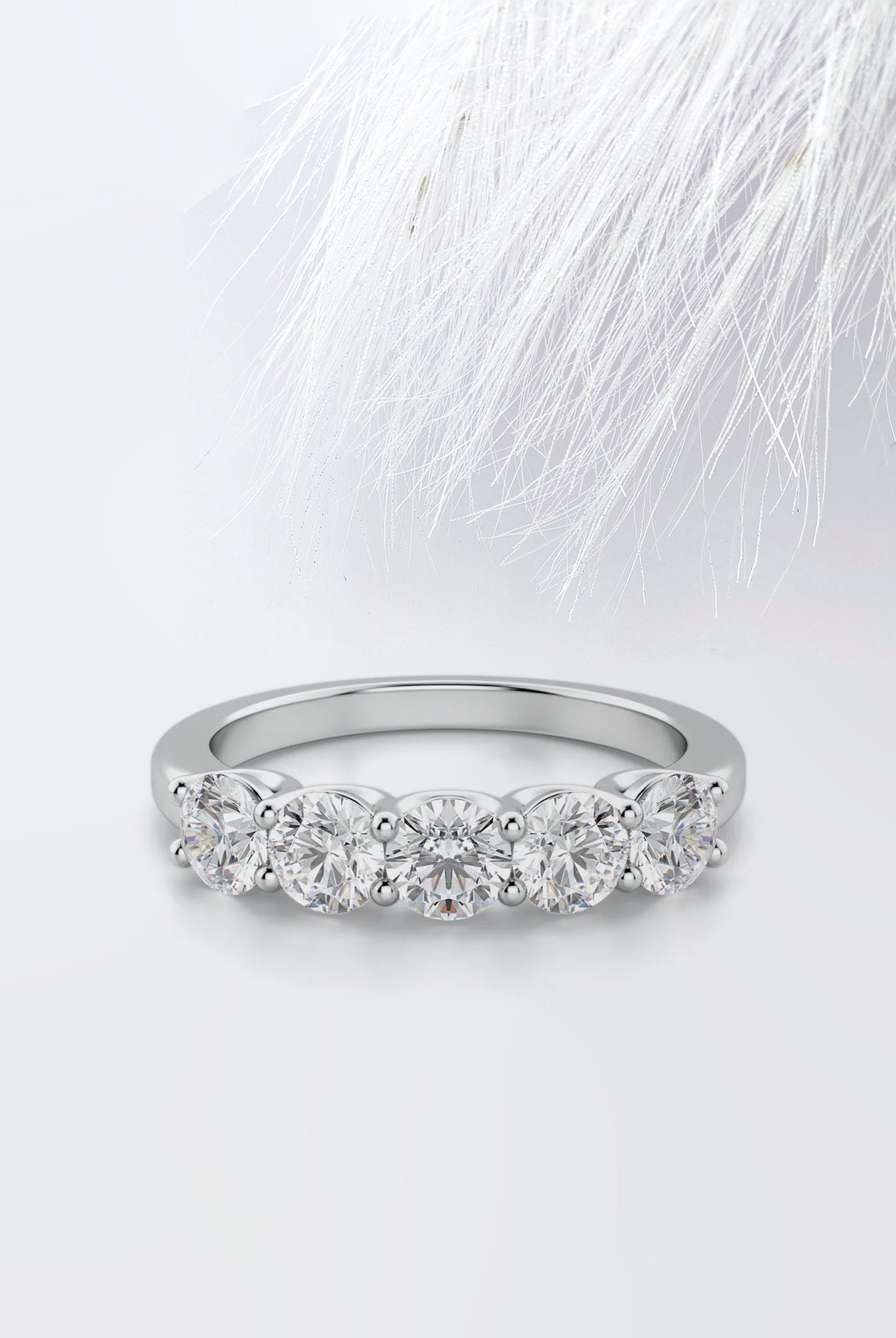 Round Cut Moissanite Five Stone Diamond Wedding Band for Her