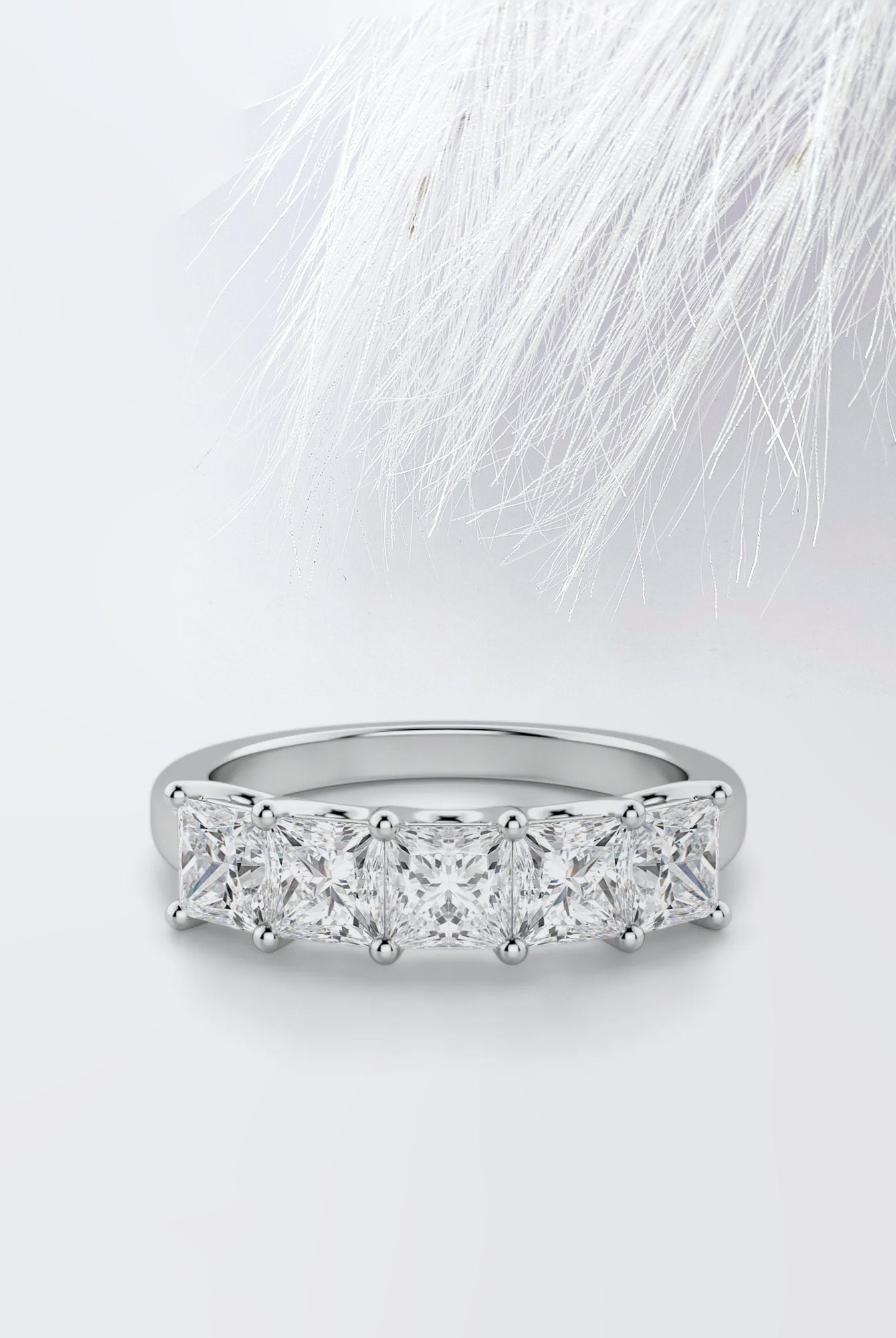 Five Stone Princess Cut Moissanite Diamond Wedding Band