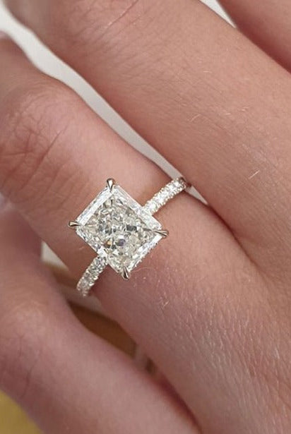 2.0ct Radiant Pave Moissanite Diamond Hidden Halo Engagement Ring In 14K Solid Gold