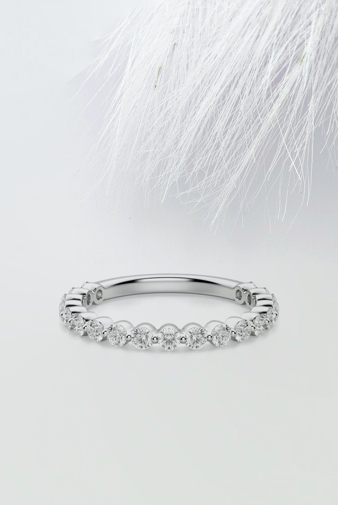 Round Cut Moissanite Shared Prong Diamond Wedding Band in Gold