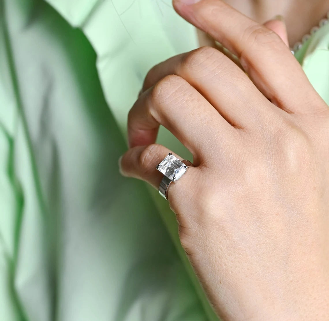 Emerald Cut Moissanite Ring
