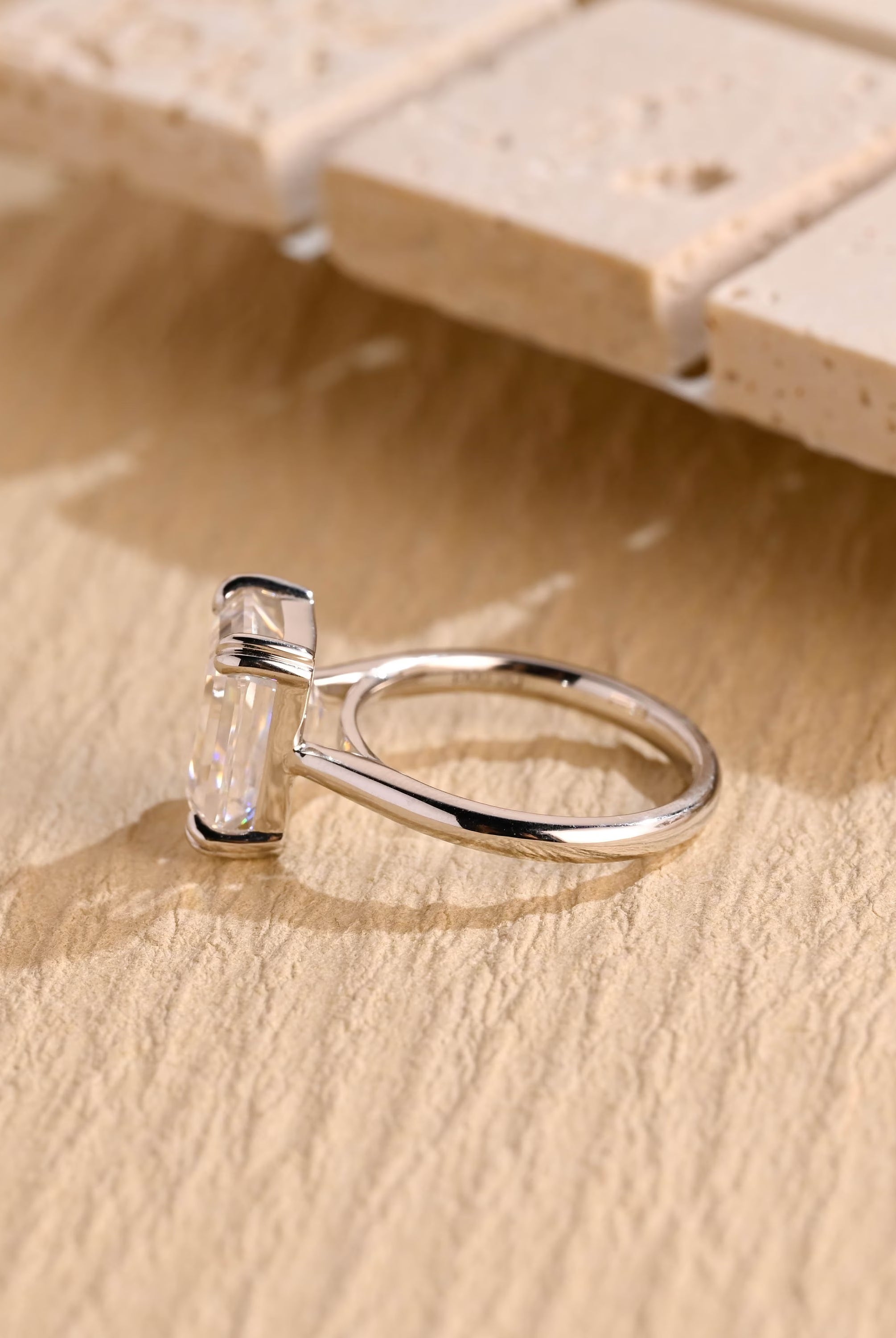 1 Carat Emerald Cut Moissanite Ring