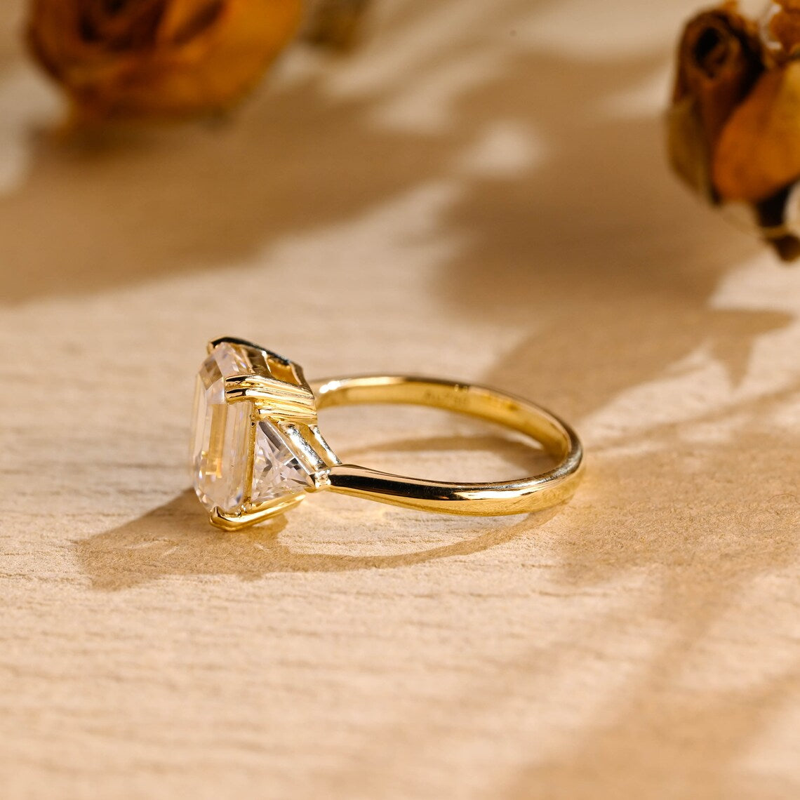 1 Carat Emerald Cut Moissanite Ring