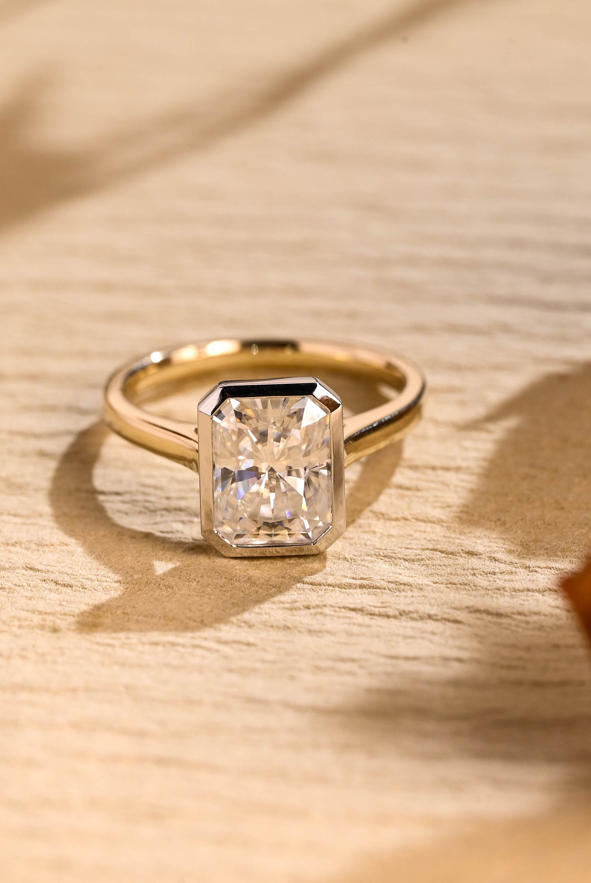 radiant cut bezel moissanite engagement ring