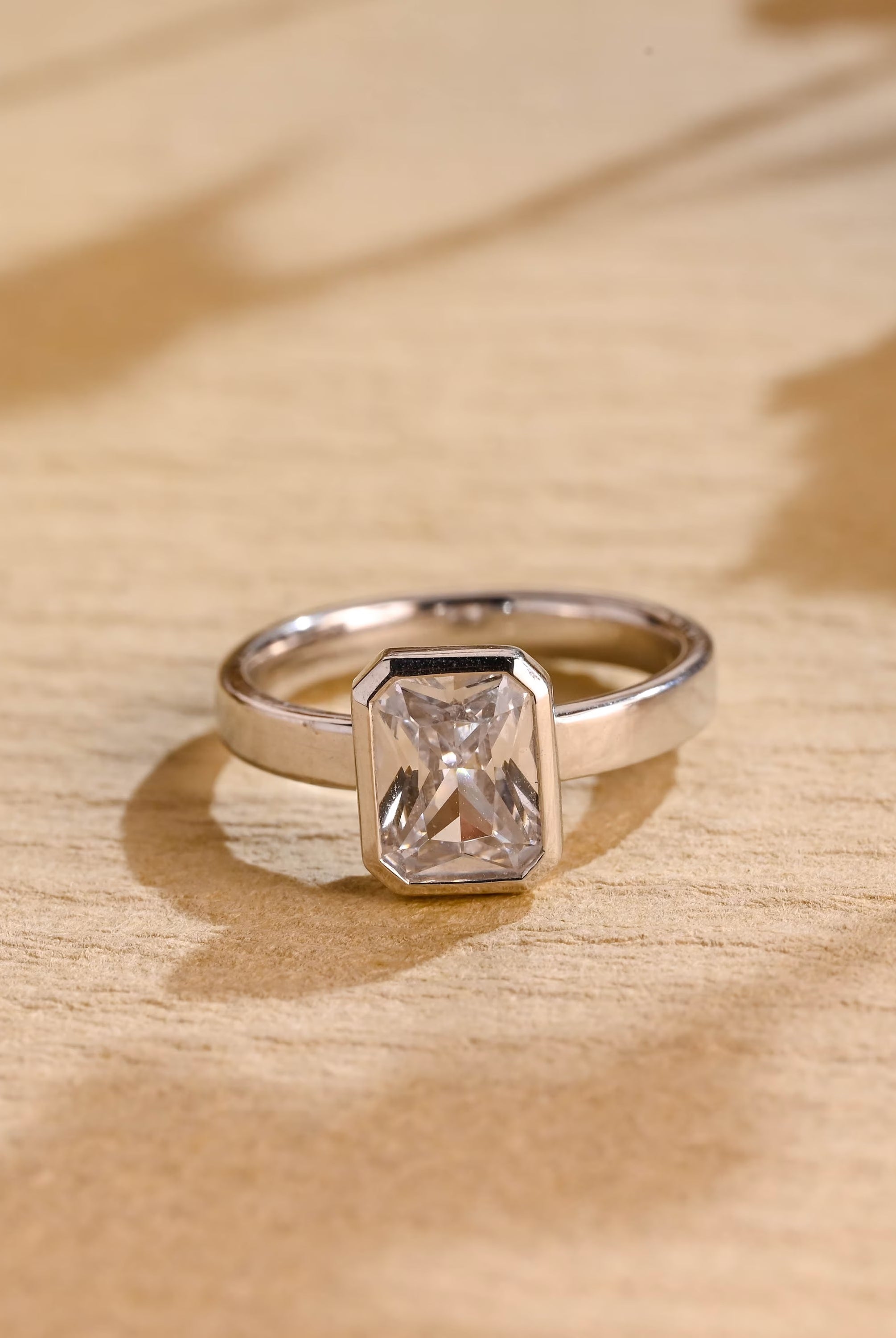 radiant cut bezel moissanite engagement ring