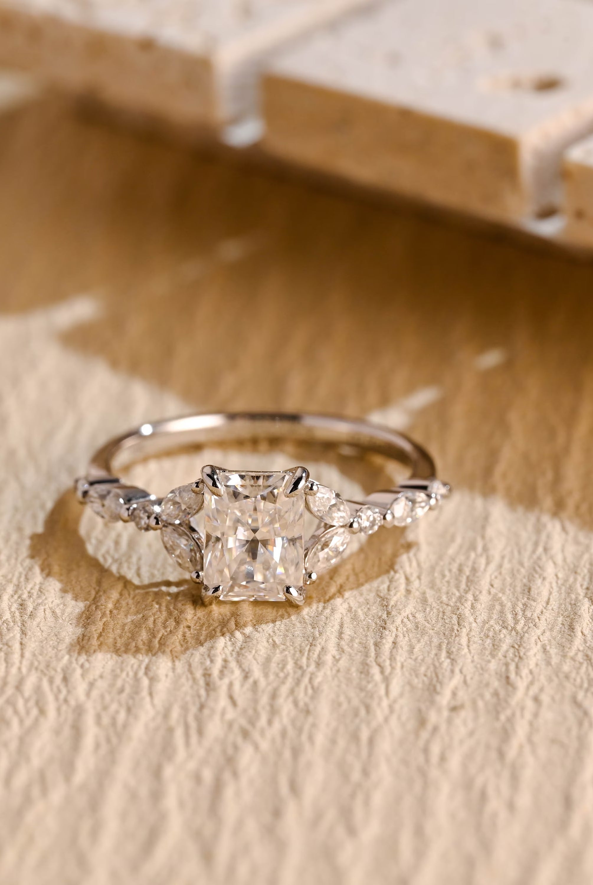 radiant cut cluster moissanite engagement ring