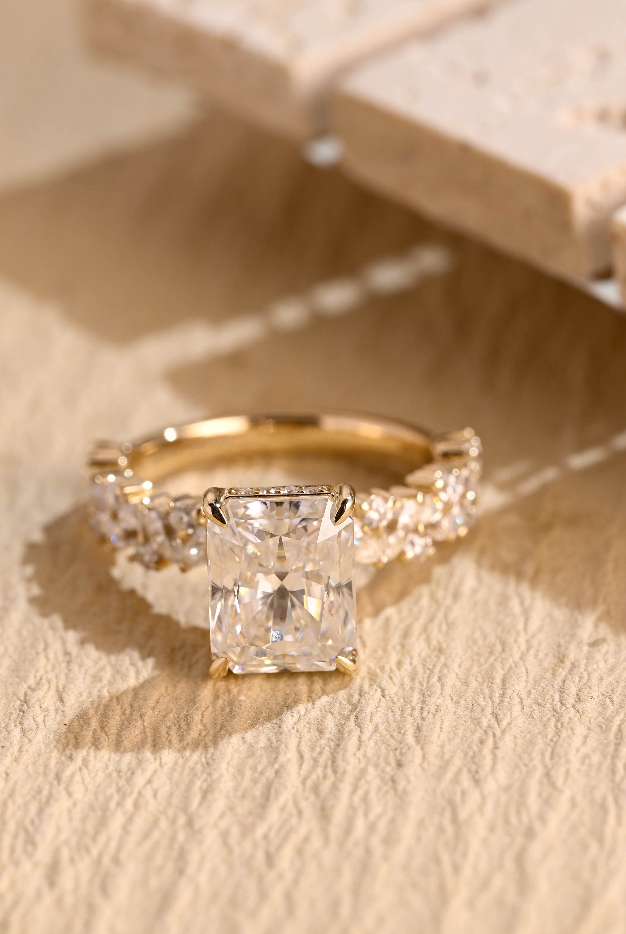 radiant cut cluster moissanite engagement ring