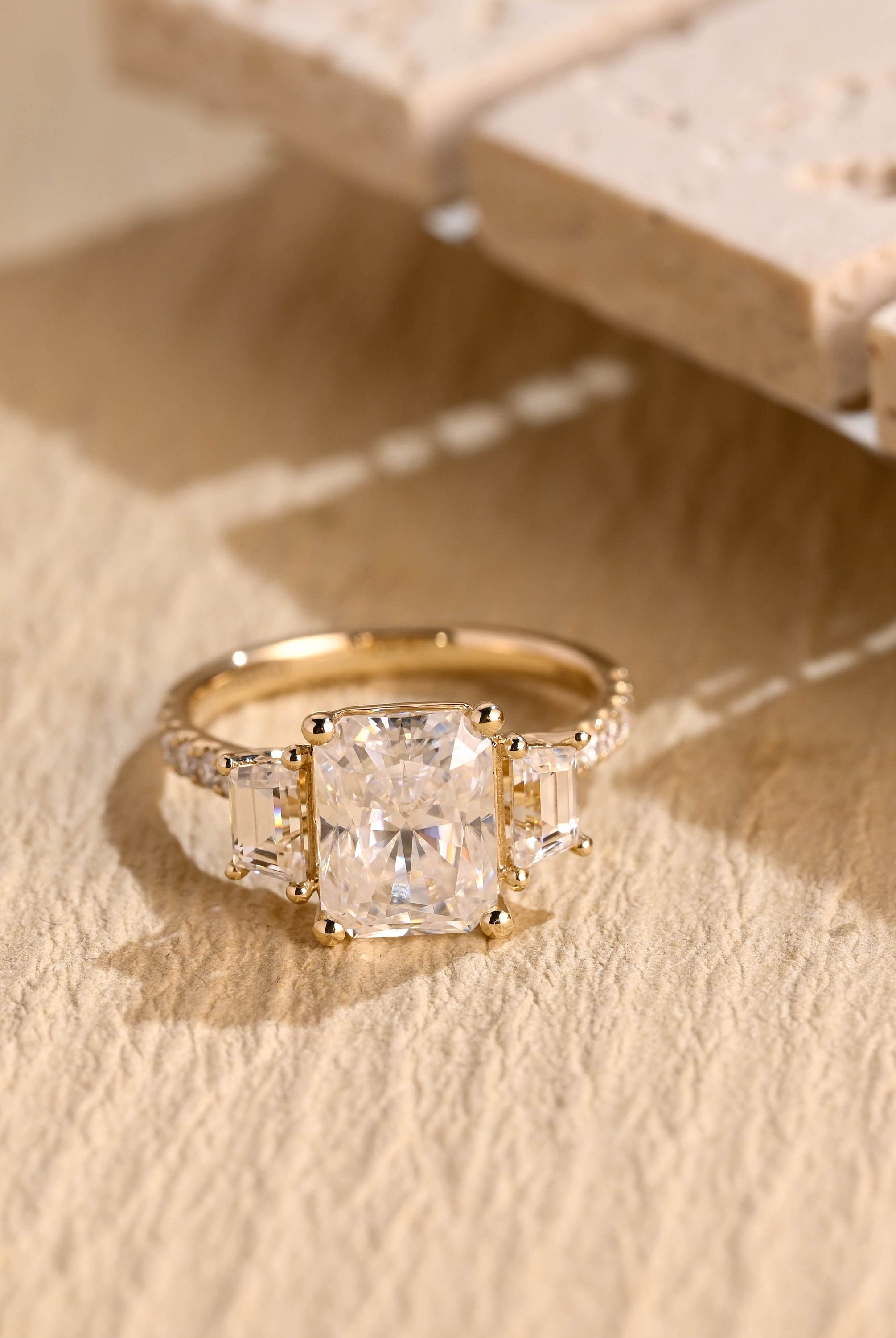radiant cut cluster moissanite engagement ring