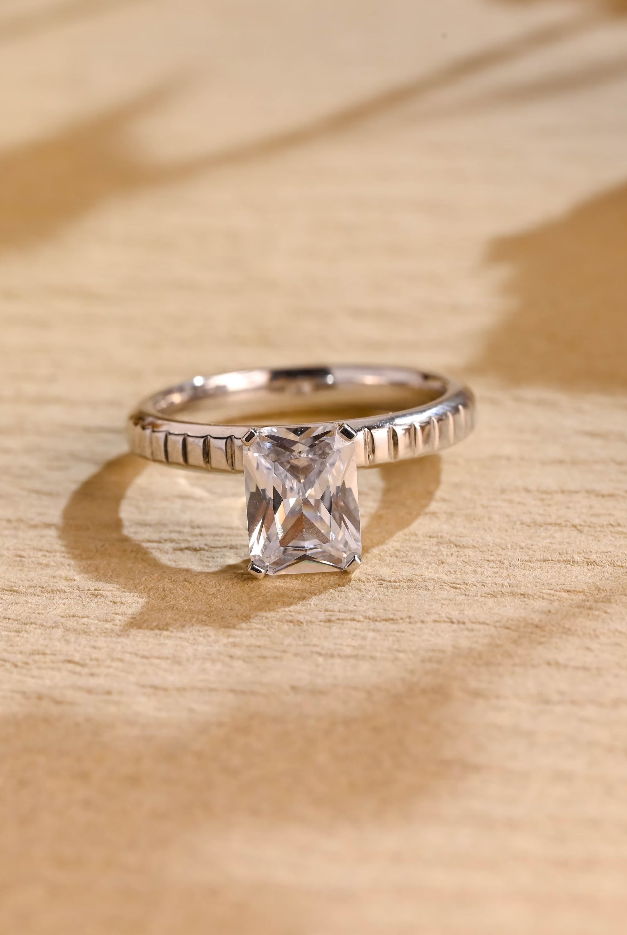 radiant cut moissanite solitaire engagement ring
