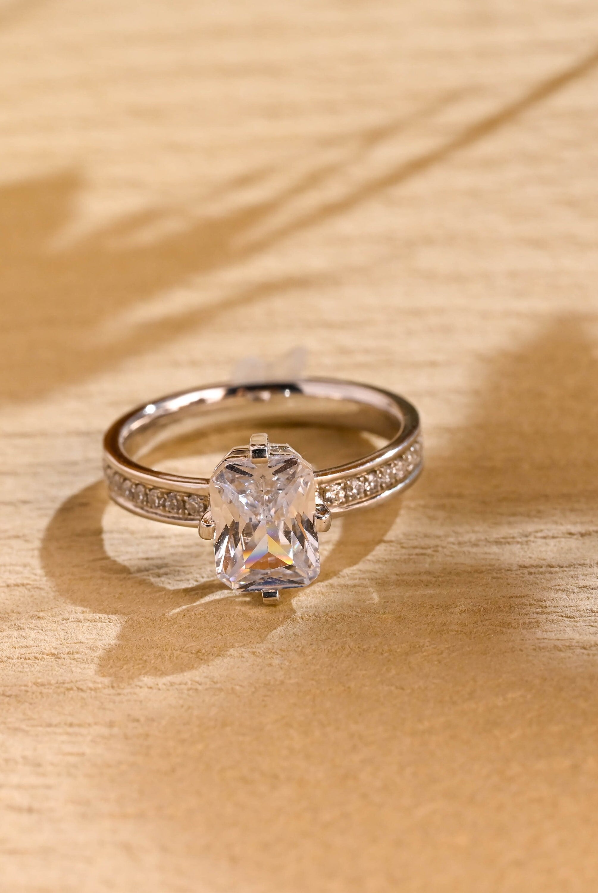 radiant cut pavé moissanite engagement ring