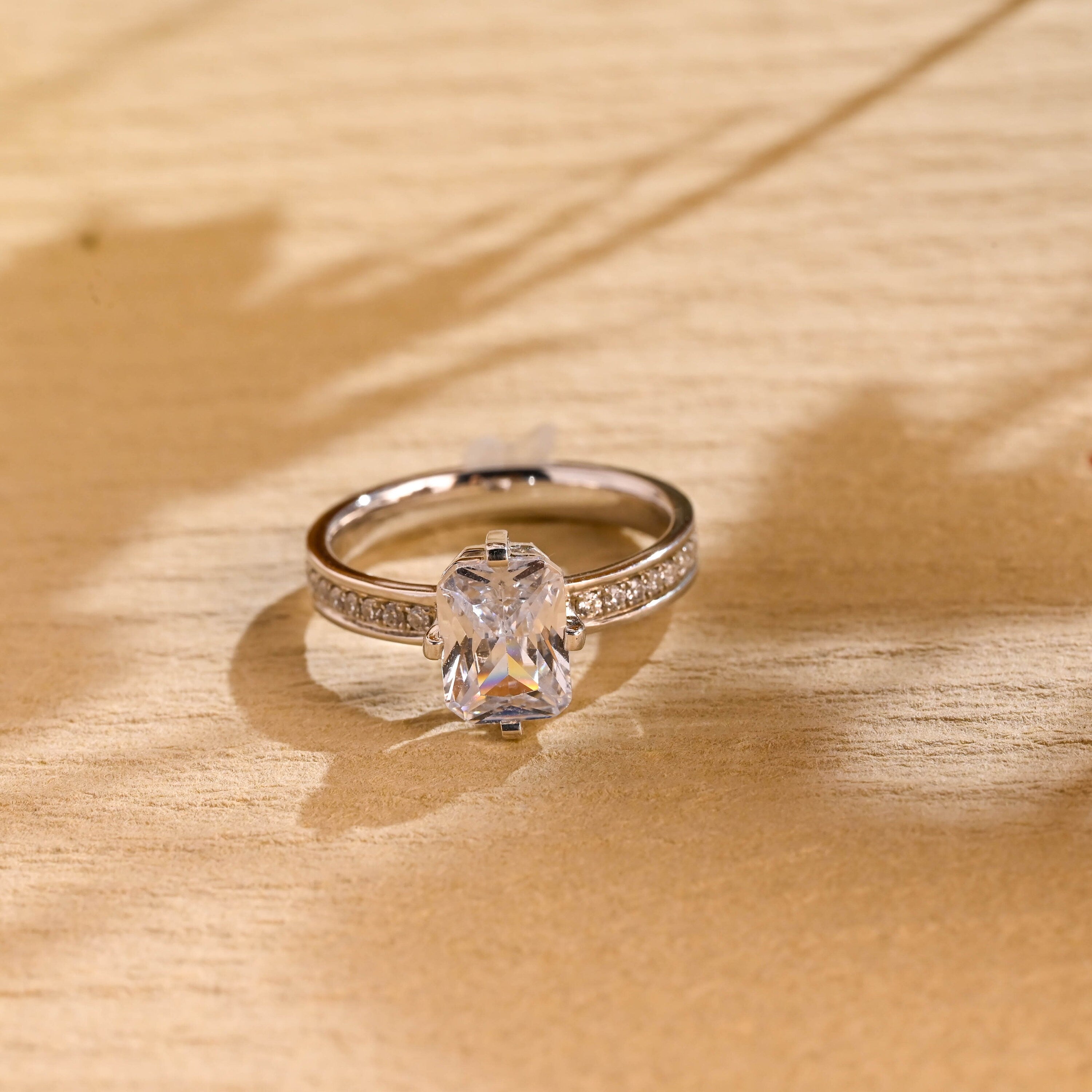 radiant cut pavé moissanite engagement ring