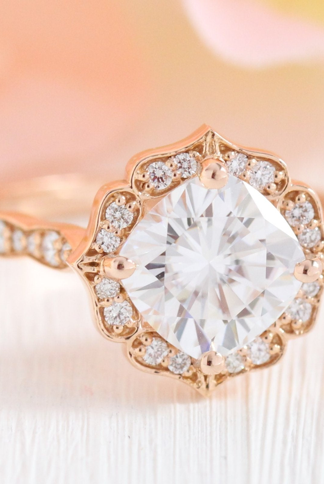 2.30CT Cushion Vintage Halo Moissanite Diamond Engagement Ring For Women