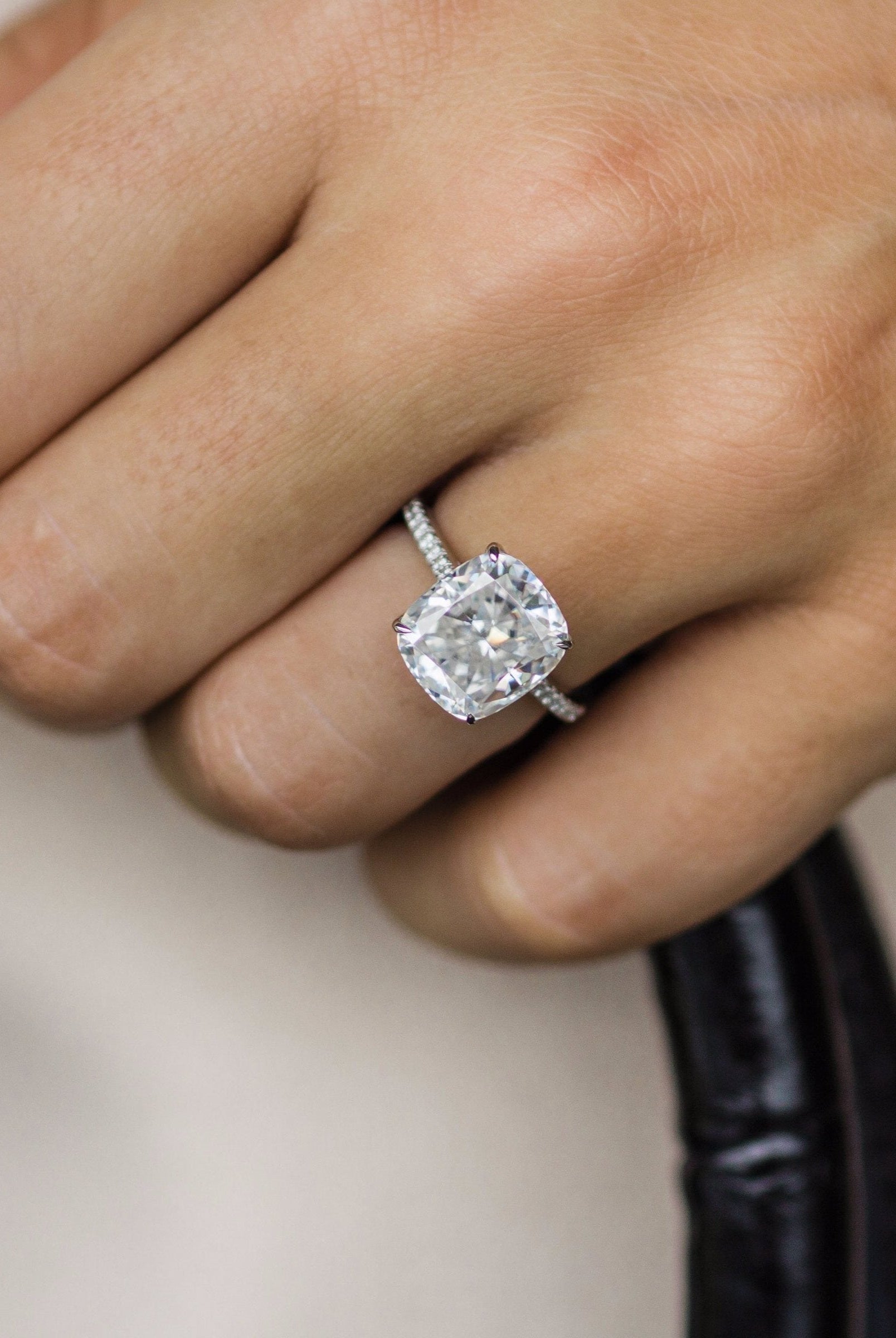 4.65CT Crushed Ice Hybrid Cushion Cut Hidden Halo Moissanite Engagement Ring