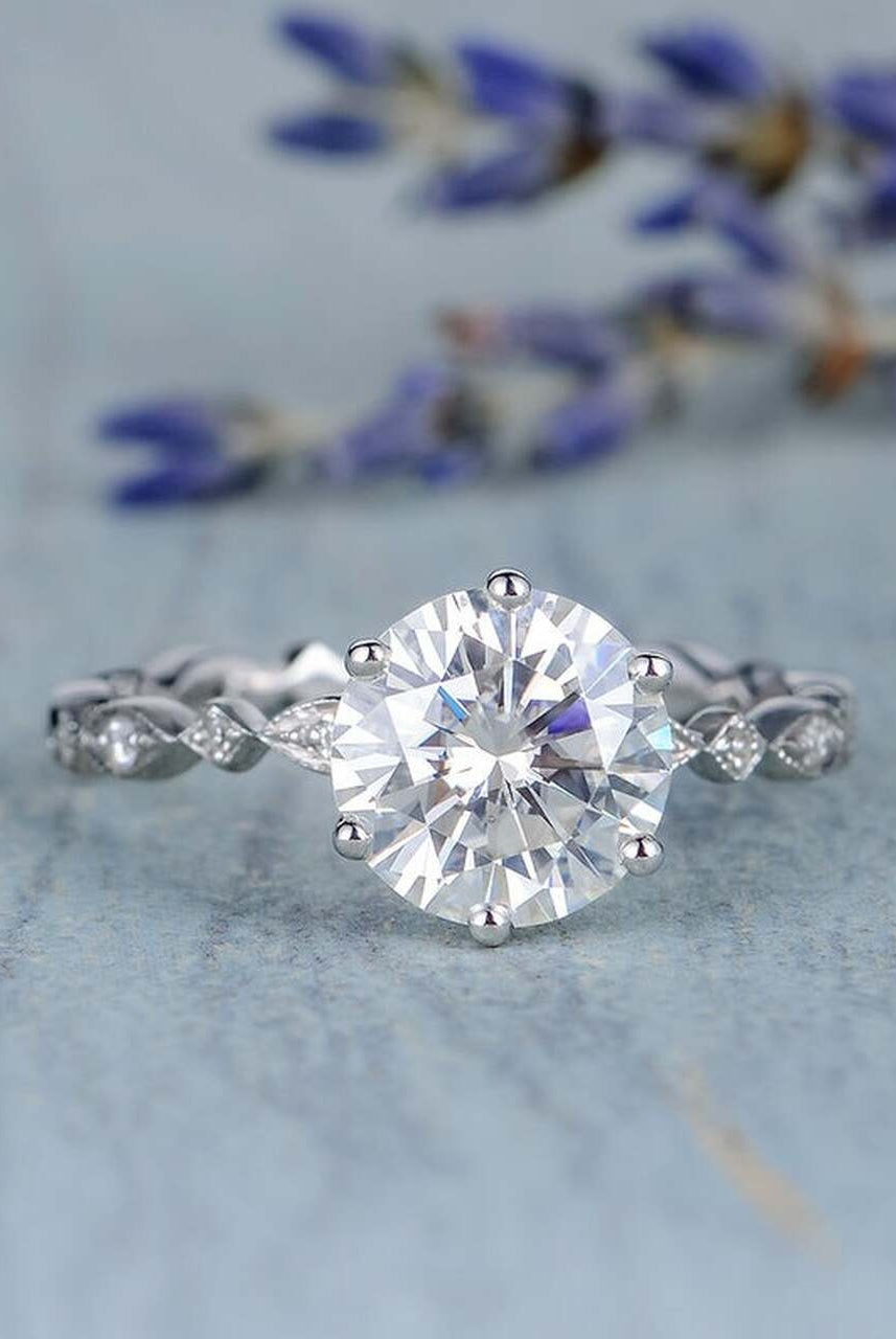 2.0CT Round Vintage Pave Moissanite Diamond Six Prong Engagement Ring for Women
