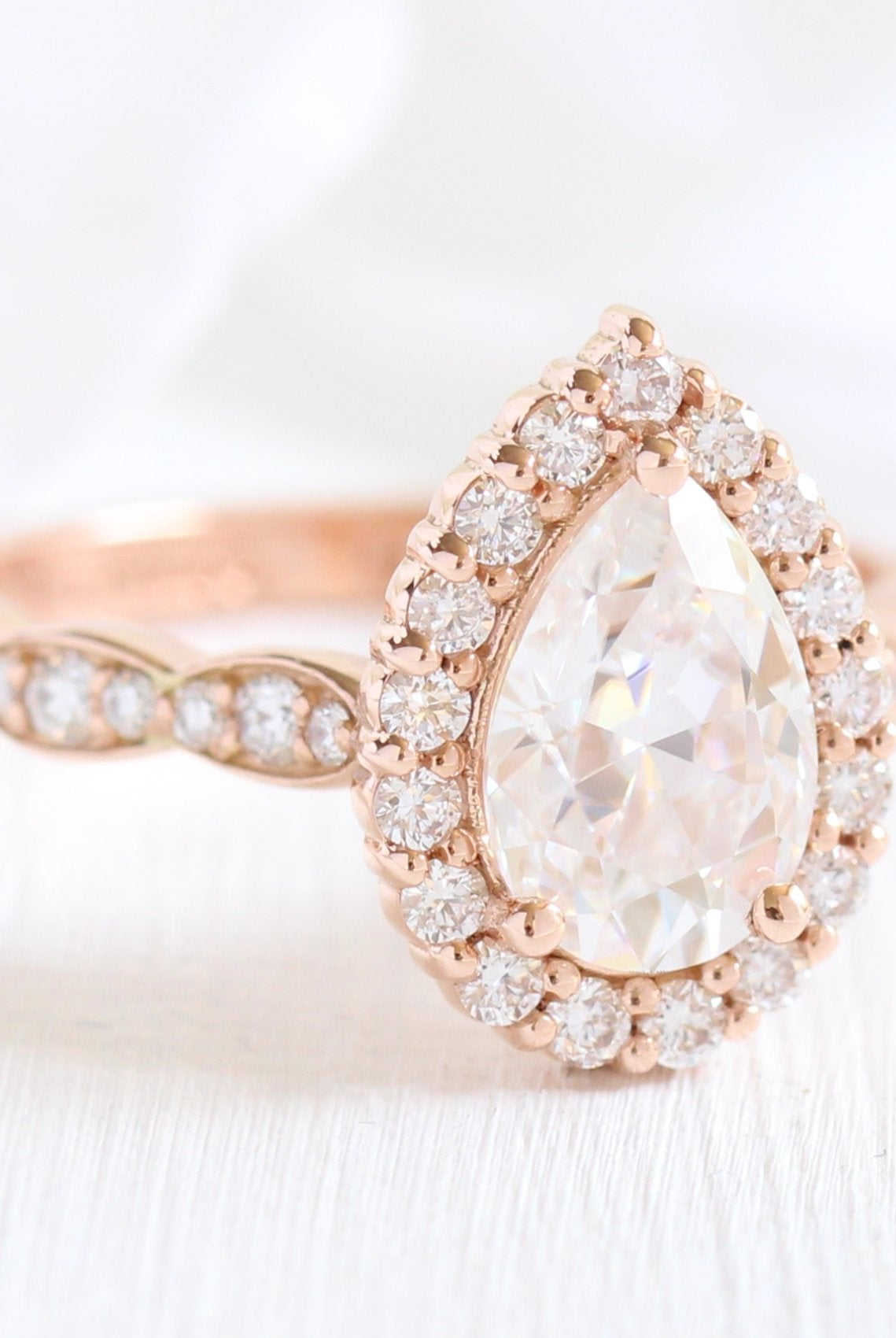 1.50CT Pear Halo Moissanite Diamond Vintage Pave Engagement Ring For Women