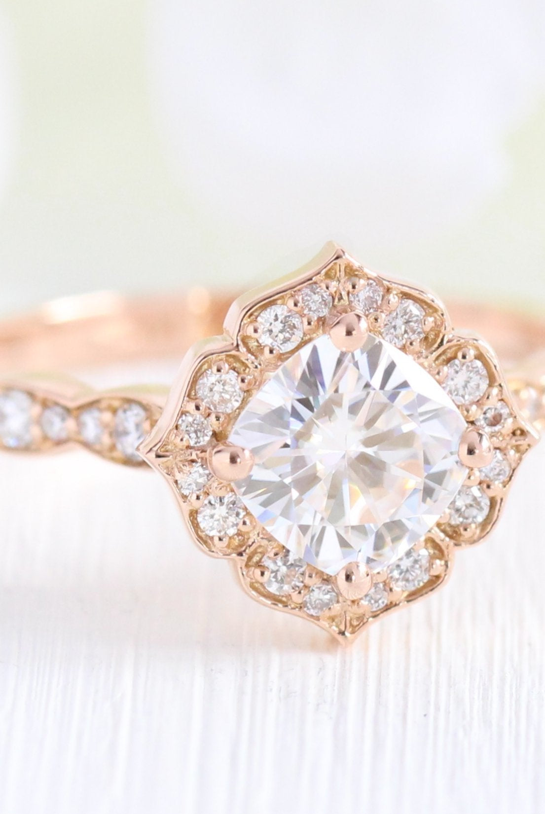 1.0CT Cushion Vintage Pave Moissanite Diamond Engagement Ring For Women