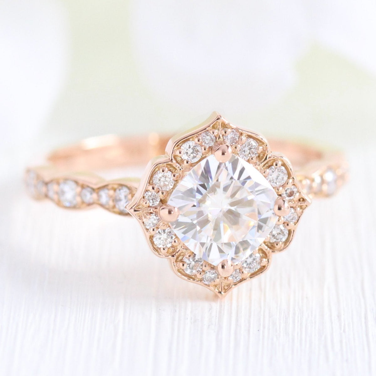 1.0CT Cushion Vintage Pave Moissanite Diamond Engagement Ring For Women