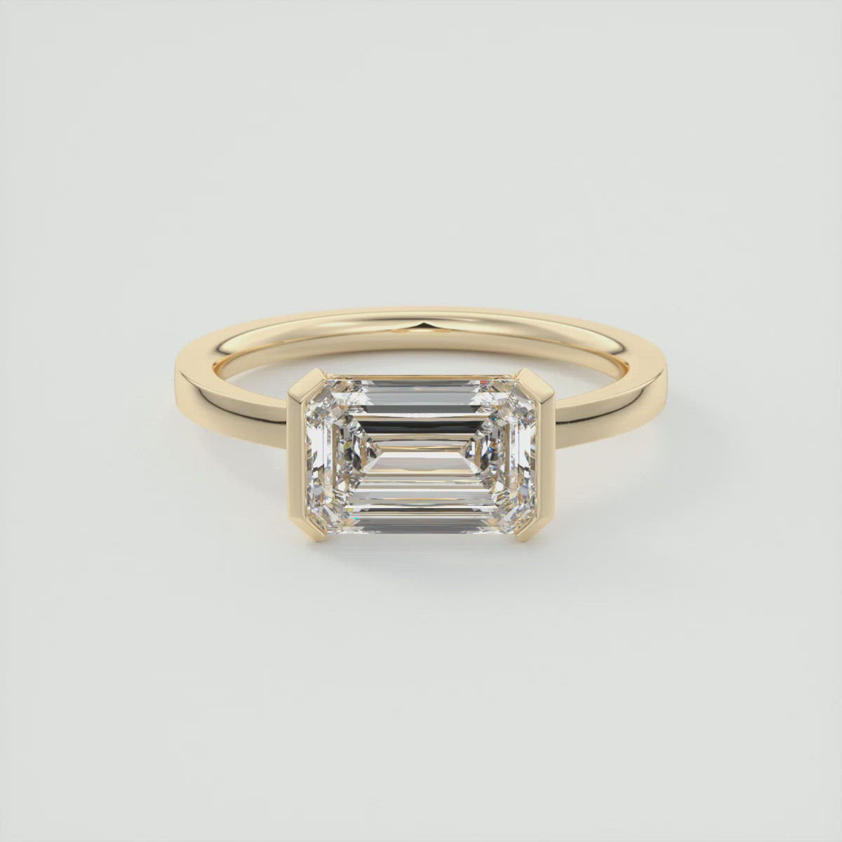 2CT East West Emerald Cut Half Bezel Moissanite Diamond Engagement Ring