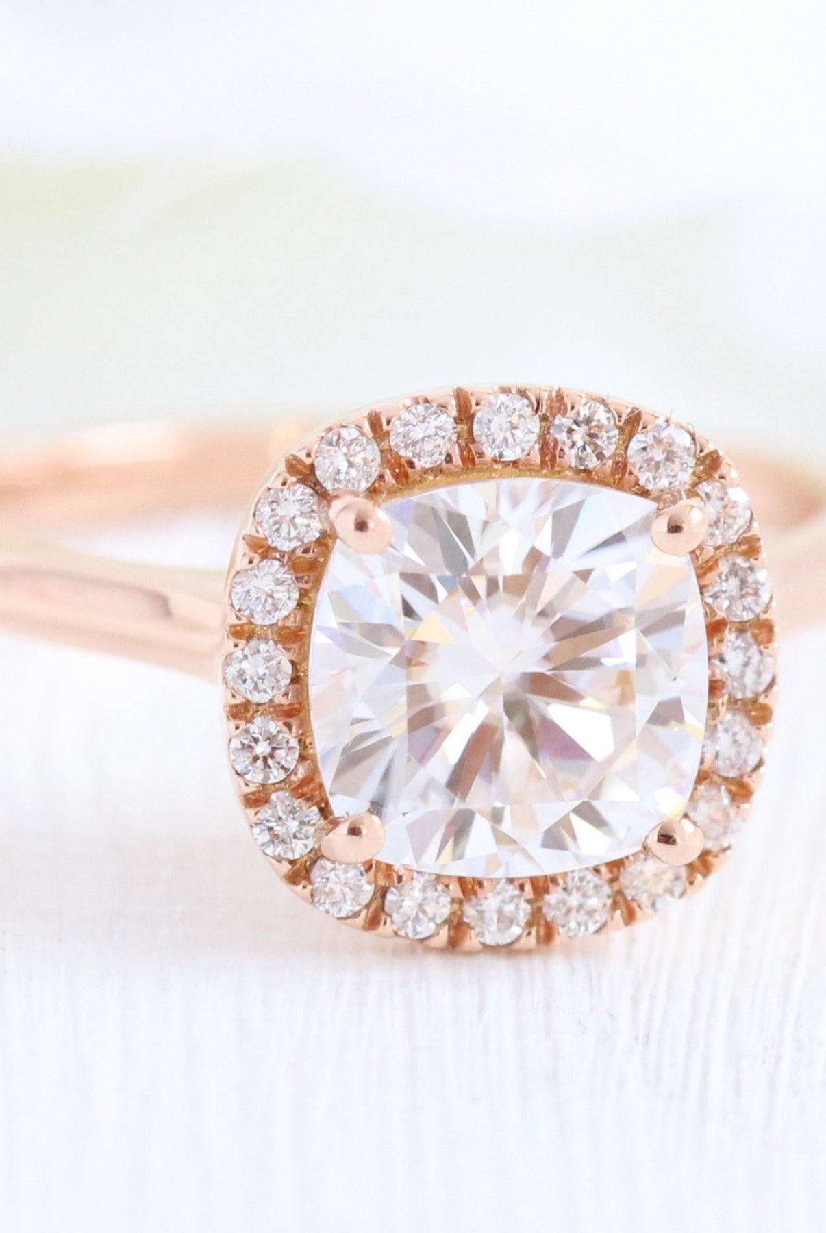 1.65CT Cushion Halo Moissanite Diamond Solitaire Engagement Ring