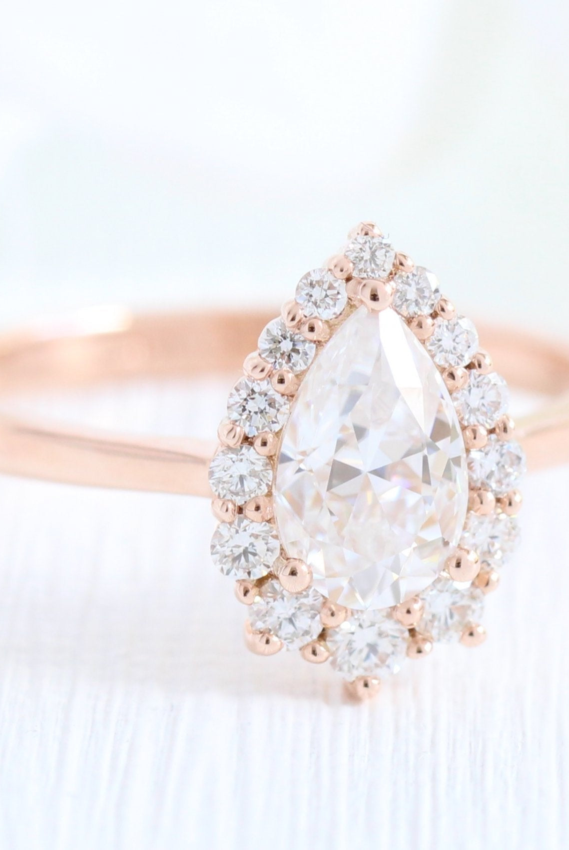 1.0CT Pear Cut Diamond Tiara Moissanite Halo Engagement Ring