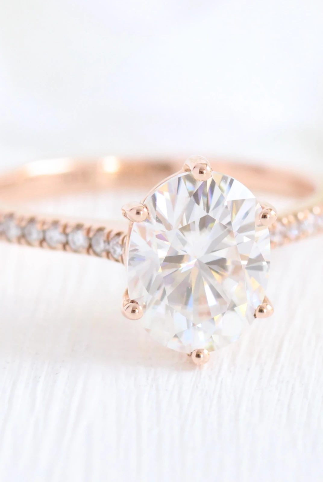 2.0CT Oval Pave Moissanite Diamond Six Prong Engagement Ring